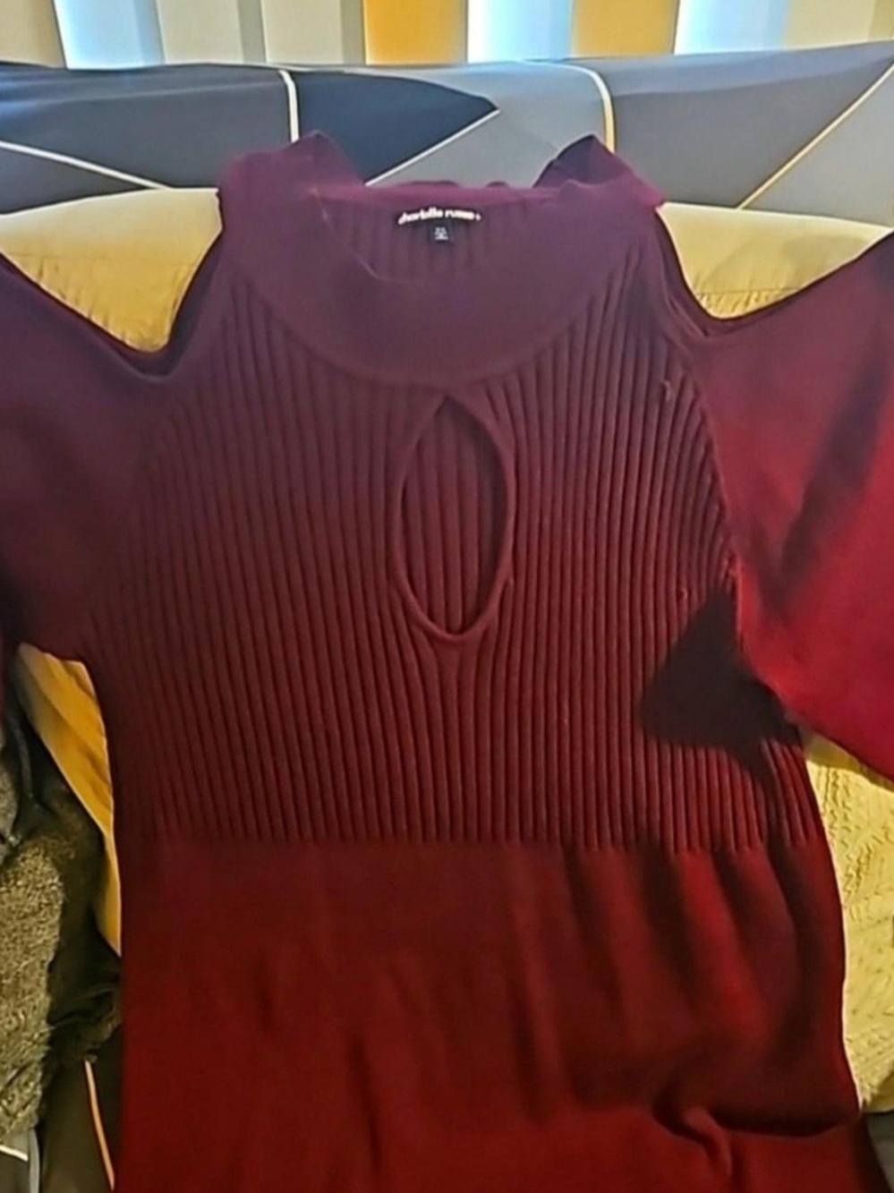 Annabelle Burgundy Cold-Shoulder Ribbed Scoop-Neck Sweater